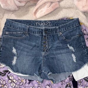 Rue21 Distressed Dark Blue Jean Shorts